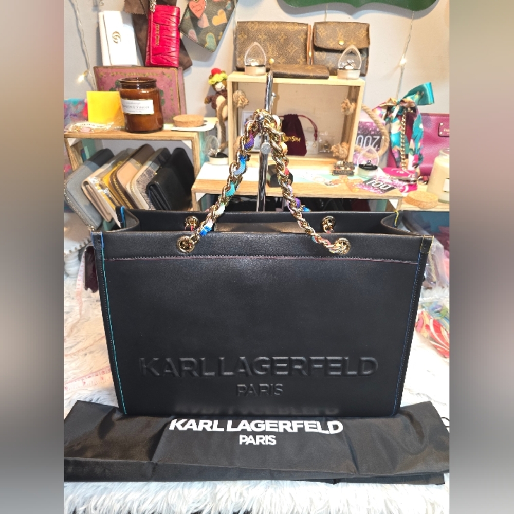 Karl Lagerfeld Black leather Tote Bag with dustbag NWT
